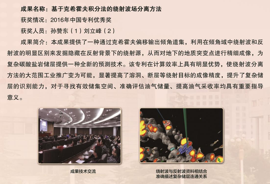 2016-中國專利獎-優秀獎-基于克?；舴蚍e分法的繞射波場分離方法-孫贊東.jpg